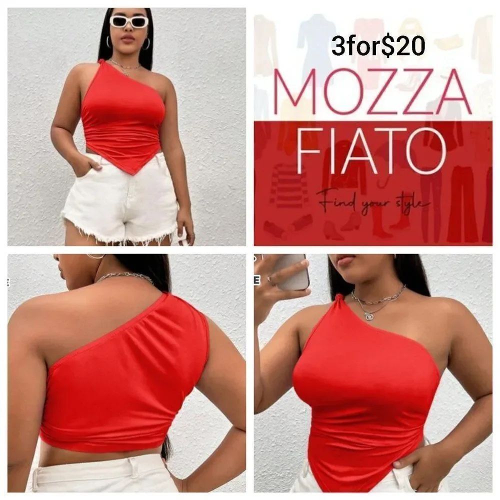 3for$20 NWT SHEIN EZwear Plus One Shoulder Hanky Hem Top